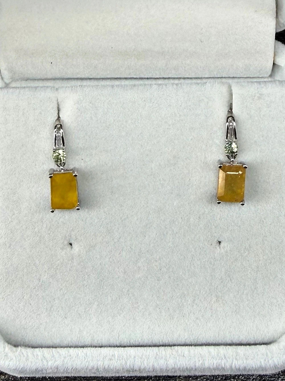 Stunning Natural Yellow Sapphire 1.38CT & Peridot 925 Sterling Silver Earrings